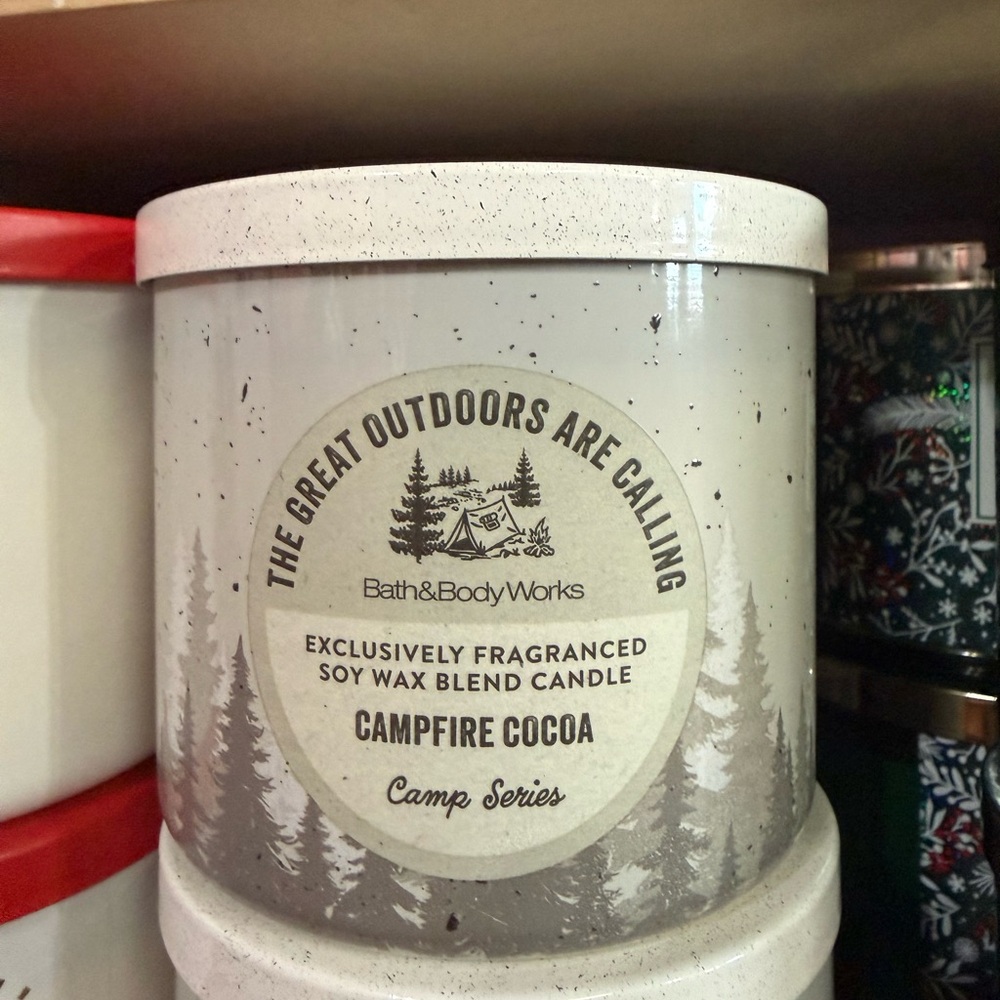 Bath & Body Works Campfire Cocoa Candle - Cream Label with Black Text